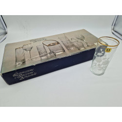 Scatola da sei bicchieri artigianali d’epoca anni 60 con lavorazione ed incisioni dorate fatte a mano