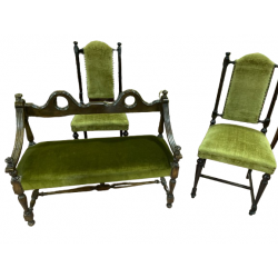 Set poltroncine d’epoca anni 50 legno di mogano con stoffa velluto verde