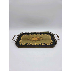 Vassoio vintage in legno e ottone